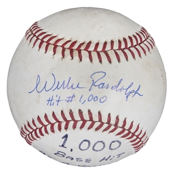 Willie Randolph Game Used 1,000th New York Yankees Hit Baseball - Single Vs. Rozema 8-5-1983 (Randolph LOA) 
